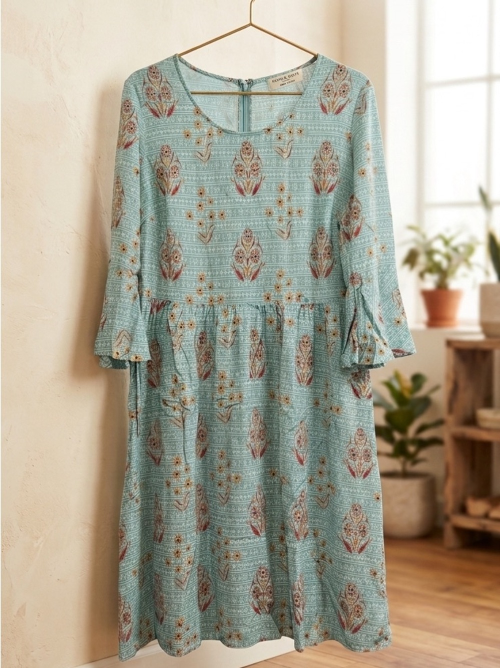 DownEast Teal Floral Tiered Midi Dress